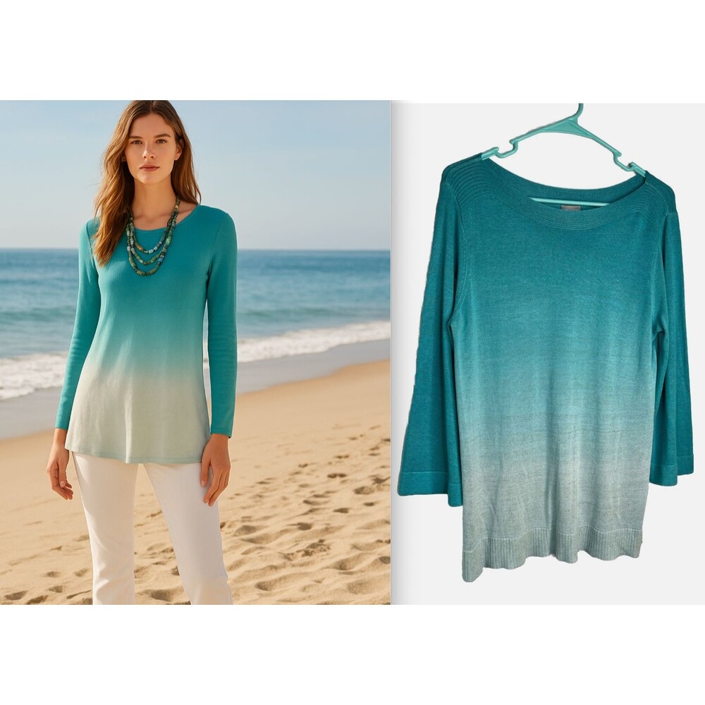 Chico's sz 1 M Ombre Knit Sweater Metallic Blouse 3/4 sleeve (13